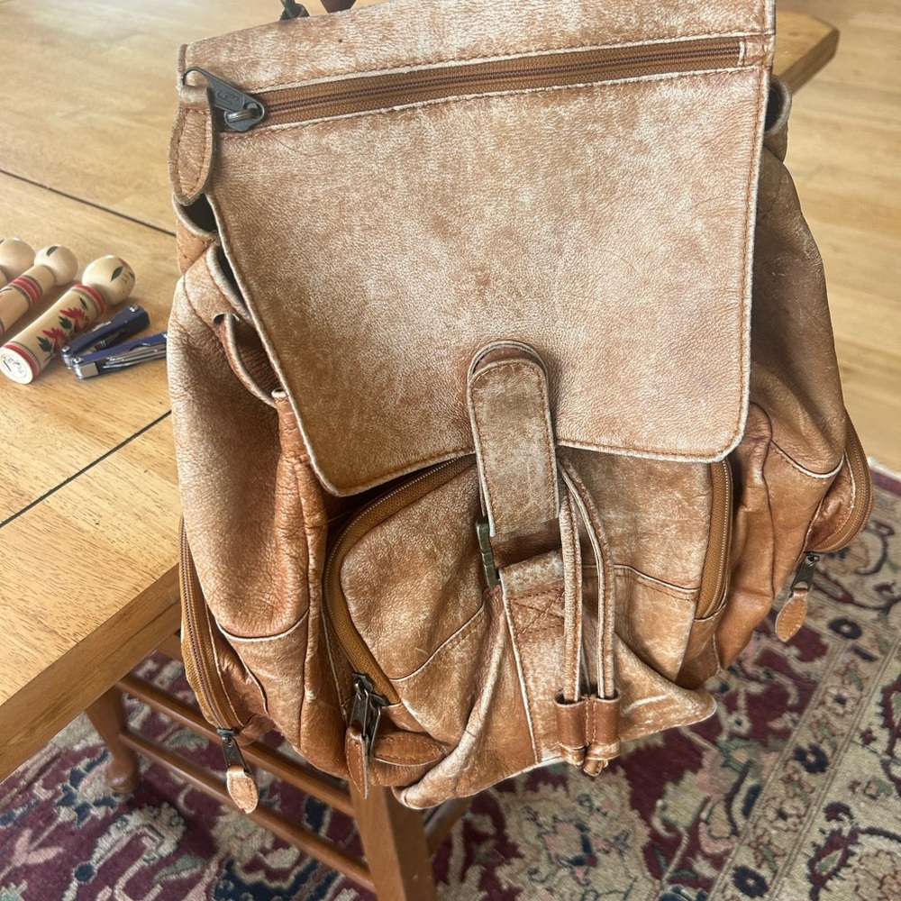 Vintage Tan Leather Backpack